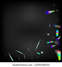 Blue, Purple, Green Celebration Background. Holo Glam Effect Rainbow Bokeh. Rainbow Tinsel. Flying Holograph Confetti.  Gradient Overlay Glare Foil Tinsel. Metal Transparent Falling Particles.
