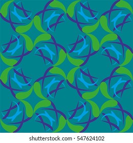 blue, purple, green objects on a green background . Beautiful seamless pattern for your design. Vector illustration