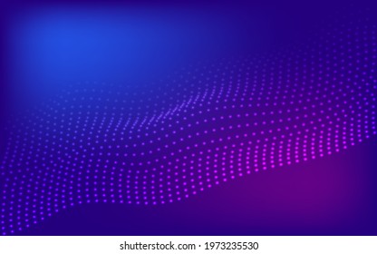 Blue and purple halftone wavy background with copy space. Vector template for design 