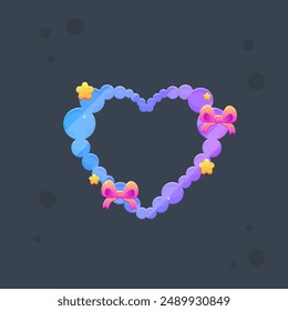 Blue Purple Heart Cloud Frame With Stars Pink Bows Cute Colorful Cartoon Isolated Vector Design