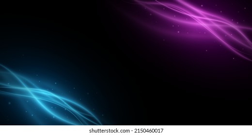 Blau-violetter heller Hintergrund. Glühender Wischer. Abstrakte, leuchtende Spur. Schlaues Design-Element. Lichteffekt für Abdeckung. Vektorgrafik. EPS10