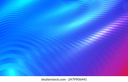 Blue Purple Metallic abstract wavy stripes background. 3D waves pattern, interesting minimal metal striped vector background. 3d metallic curve waves. Futuristic interior concept. Premium Vector EPS10