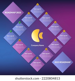 Blue purple modular geometric roadmap made of rhombuses. Timeline infographic template for business presentation. Editable vector.