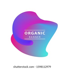 Blue and purple neon abstract organic shape. Flowing liquid form, wavy flux lines, fluid dynamical elements. Template for brochures, logos, banners. Vector illustration