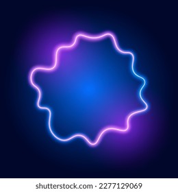 Borde de neón azul y púrpura, señal ondulada redonda sobre fondo oscuro, ilustración vectorial.