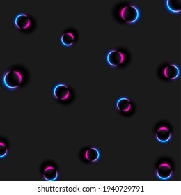 Blue and purple neon glowing circles abstract background. Technology vector design