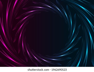 Blue and purple neon glowing glossy round shapes abstract background. Technology vector design