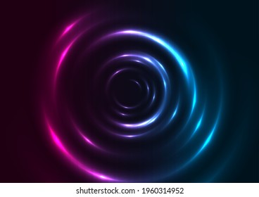 Blue and purple neon glowing smooth circles abstract background. Vector futuristic design