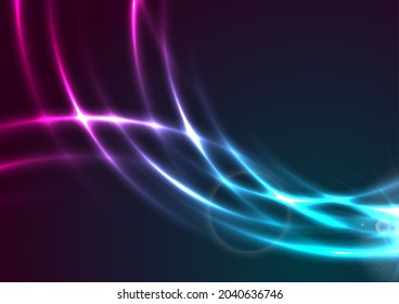 Blue purple neon glowing waves abstract sci-fi background. Elegant vector design