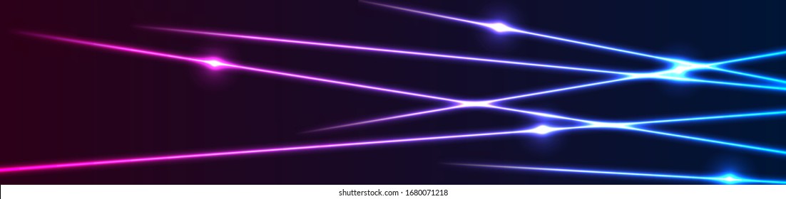 Blue and purple neon laser lines technology modern banner design. Futuristic luminous vector background