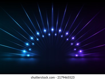 El láser azul morado de neón raya el fondo de la tecnología abstracta. Diseño vectorial de brillo futurista