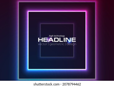 Blue purple neon laser squares abstract technology background. Retro vector design