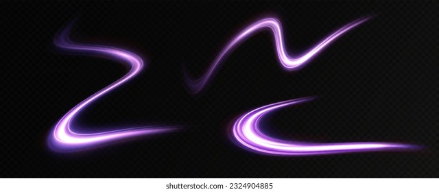 Giro multicolor azul, violeta y neón. El efecto de moverse a la velocidad de la luz. Un camino fácil. Sendero ondulado brillante. Vector.