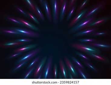 Blue purple neon round laser rays abstract tech background. Geometric futuristic vector design