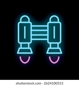 Blue and purple neon style icon of a security gate protecting a building entrance