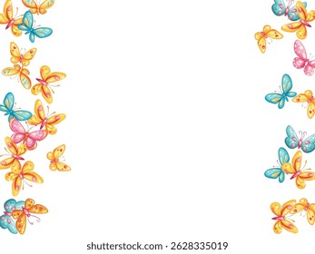 Blue purple and orange butterfly illustration vector set. Flying butterflies isolated on white. Summer insects.