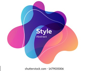 Blue, purple, orange transparent elements. Abstract layers, text sample, fluid shapes, dynamic lines. Vector illustration for banner, poster, label, flyer design