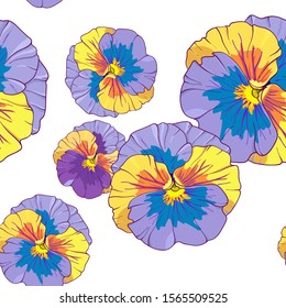 blue  and purple pansy . Seamless vector pattern. Hand drawing flowers   illustration.