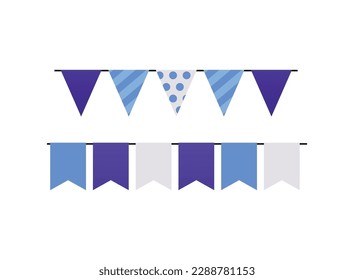 Blue purple paper garland for baby shower party flat style, vector illustration isolated on white background. Decoration, design element, various ornaments