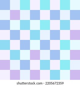 Blue and purple pastel checkerboard pattern background.