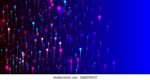 Blue Purple Pink Abstract Background. Network Scientific Banner. Vivid Light Rays Elements. Artificial Intelligence Big Data Internet Technology Wallpaper. Fiber Optics Social Science Light Pins.
