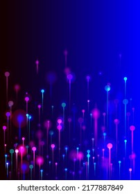 Blue Purple Pink Abstract Background. Bright Light Glow Elements. Artificial Intelligence Big Data Internet Technology Wallpaper. Network Scientific Banner. Social Science Fiber Optics Light Pins.