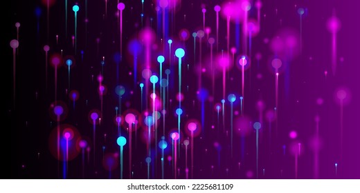 Blue Purple Pink Abstract Background. Network Technology Banner. Big Data Artificial Intelligence Internet Futuristic Wallpaper. Vivid Light Pins Elements. Social Science Fiber Optics Light Pins.