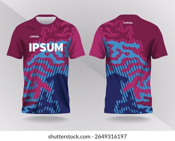 blue and purple pink abstract background and pattern for sport jersey design and mockup. front and back view template