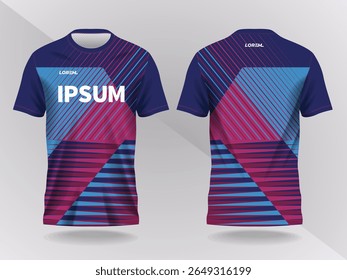 blue and purple pink abstract background and pattern for sport jersey design and mockup. front and back view template
