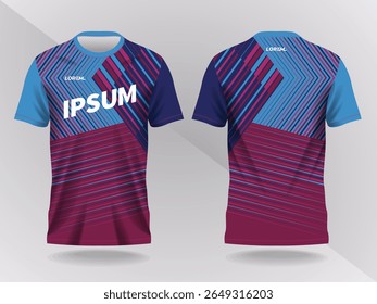 blue and purple pink abstract background and pattern for sport jersey design and mockup. front and back view template