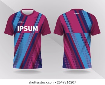 blue and purple pink abstract background and pattern for sport jersey design and mockup. front and back view template