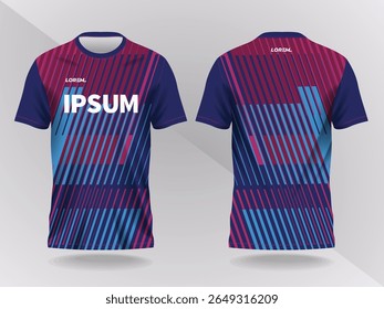 blue and purple pink abstract background and pattern for sport jersey design and mockup. front and back view template