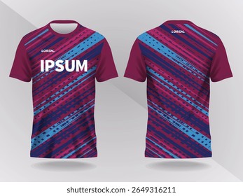 blue and purple pink abstract background and pattern for sport jersey design and mockup. front and back view template
