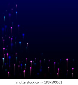 Blue Purple Pink Abstract Wallpaper. Big Data Artificial Intelligence Internet Futuristic Background. Network Scientific Banner. Neon Light Nodes Particles. Social Science Fiber Optics Light Pins.