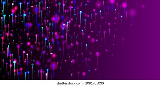 Blue Purple Pink Abstract Wallpaper. Network Technology Banner. Vivid Light Rays Particles. Artificial Intelligence Big Data Internet Technology Background. Social Science Fiber Optics Light Pins.