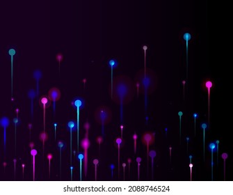 Blue Purple Pink Abstract Wallpaper. Bright Light Glow Particles. Network Scientific Banner. Artificial Intelligence Big Data Internet Futuristic Background. Fiber Optics Social Science Light Pins.