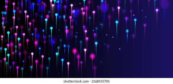 Blue Purple Pink Abstract Wallpaper. Big Data Artificial Intelligence Internet Futuristic Background. Vivid Light Pins Elements. Network Scientific Banner. Fiber Optics Social Science Light Pins.