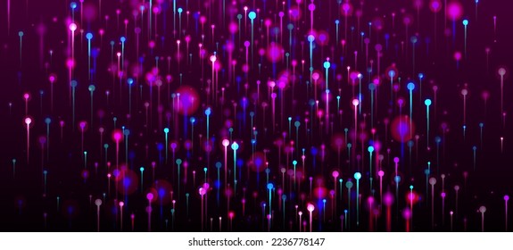 Blue Purple Pink Abstract Wallpaper. Artificial Intelligence Big Data Ethernet Futuristic Background. Network Technology Banner. Neon Light Glow Particles. Social Science Fiber Optics Light Pins.