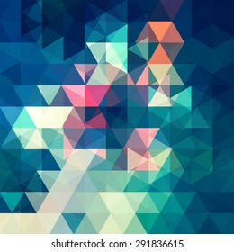 Blue, purple, pink geometric pattern, triangles background, polygonal design. 