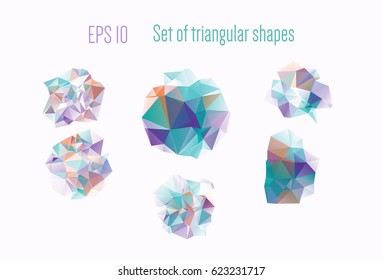 Blue and purple polygon background with triangles. Geometric modern trendy design in Origami style. Triangular icons for your business isolated on white. Low poly style design or banner.