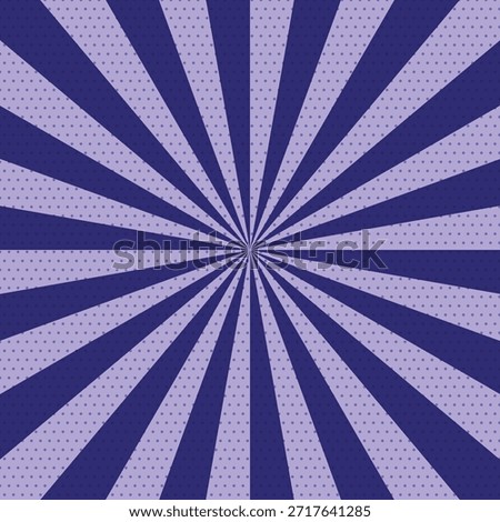 Blue purple rays with halftone dots pattern emanating from the center