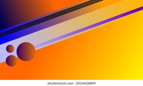 Blue and purple rectangle ribbon tassels over orange yellow sunset gradient copy space frame background