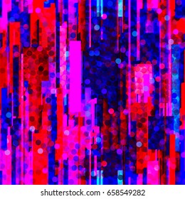 Blue, purple, red colors. Rectangles and circles. Seamless pattern