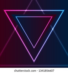 Blue and purple retro neon laser triangle abstract background. Glowing vector design