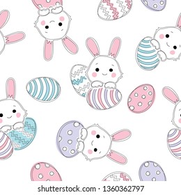 Blue, purple, rose and white easter eggs pattern. Seamles vector illustration for Easter design.