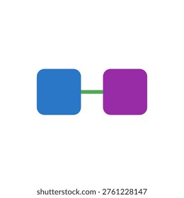 blue and purple rounded squares connected by a green line representing state channel interaction symbol for offchain bilateral blockchain communication fast peer to peer transaction and layer two protocol settlement