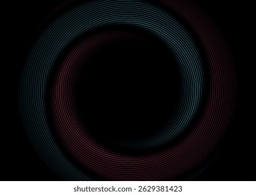 Blue and purple shiny linear twisted circles abstract futuristic tech background. Vector minimal geometric spiral design