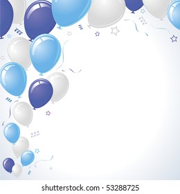 Blue, Purple and Silver Balloons with Ribbons and Stars