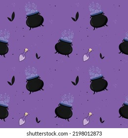 Blue and Purple spooky Halloween seamless pattern design