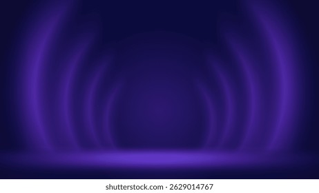 Blue purple stage background. Minimalist dim interior studio. Backdrop for montage displaying products presentation, advertising. Showcase. Template layout for ad. Circular gradient. Vector